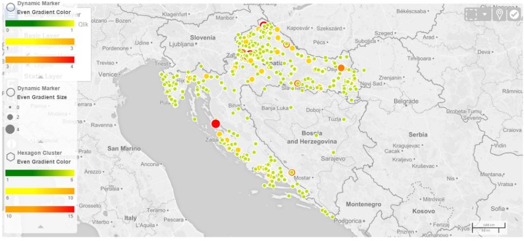 Qlik Sense: Geographical distribution of customer inquiries for fiber optic service