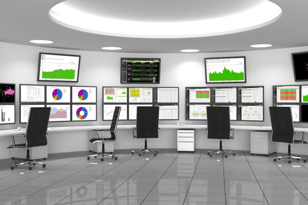 a NOC or SOC, screens on the walls for easy monitoring