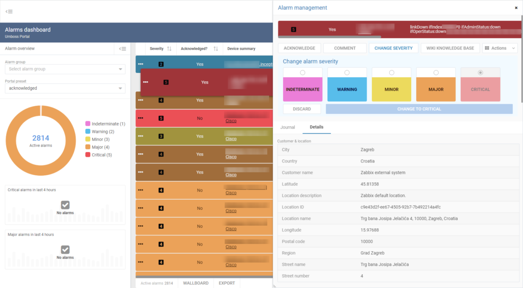 Screenshot of new UMBOSS 3.1 alarms management dashboard