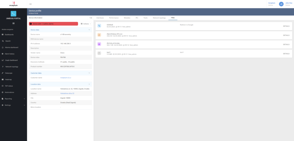 UMBOSS File uploads - Network Device Management